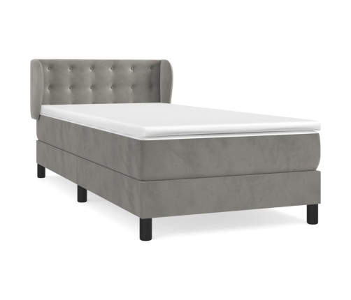 Cama box spring con colchón terciopelo gris claro 100x200 cm