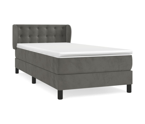 Cama box spring con colchón terciopelo gris oscuro 100x200 cm