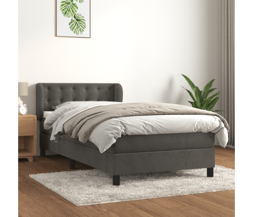 Cama box spring con colchón terciopelo gris oscuro 100x200 cm