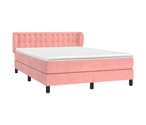 Cama box spring con colchón terciopelo rosa 140x190 cm