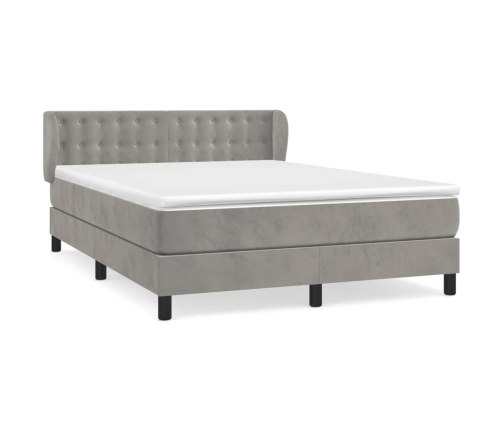 Cama box spring con colchón terciopelo gris claro 140x200 cm