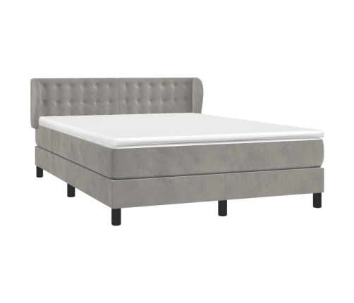 Cama box spring con colchón terciopelo gris claro 140x200 cm