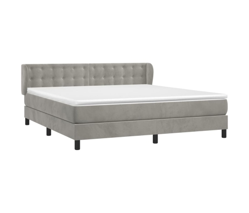 Cama box spring con colchón terciopelo gris claro 160x200 cm