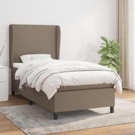 Cama box spring con colchón tela gris taupe 80x200 cm