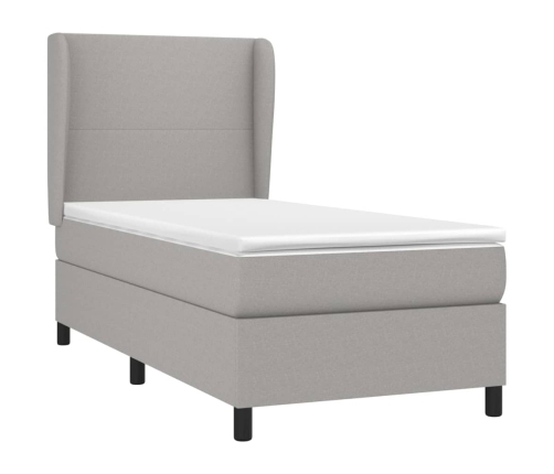 Cama box spring con colchón tela gris claro 90x190 cm