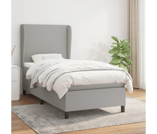 Cama box spring con colchón tela gris claro 90x190 cm