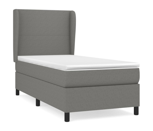 Cama box spring con colchón tela gris oscuro 90x190 cm