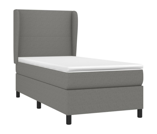 Cama box spring con colchón tela gris oscuro 90x190 cm