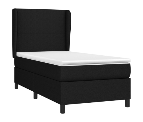 Cama box spring con colchón tela negro 90x190 cm