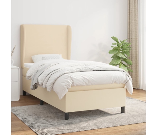 Cama box spring con colchón tela color crema 90x190 cm