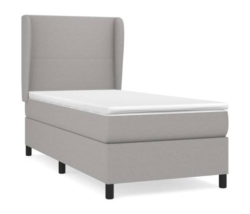 Cama box spring con colchón tela gris claro 90x200 cm