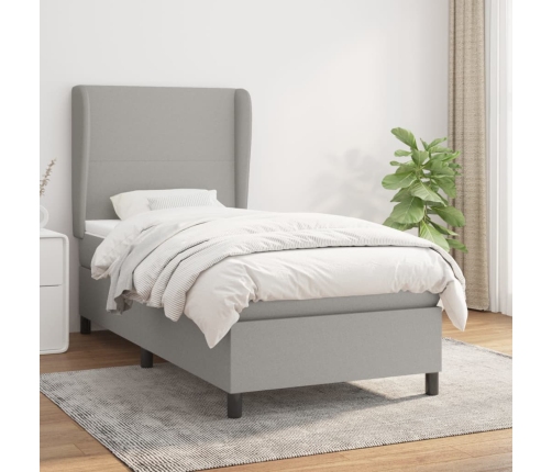 Cama box spring con colchón tela gris claro 90x200 cm