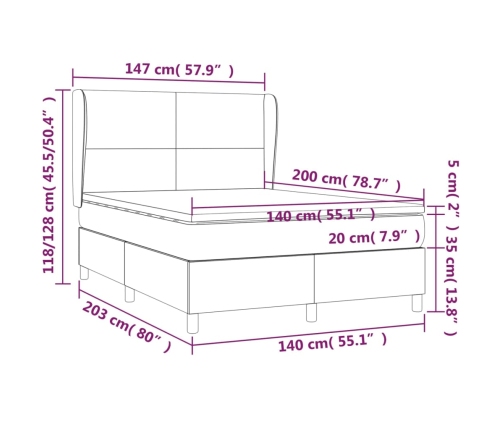 Cama box spring con colchón tela gris claro 140x200 cm