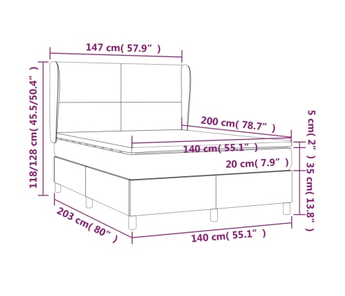 Cama box spring con colchón tela negro 140x200 cm