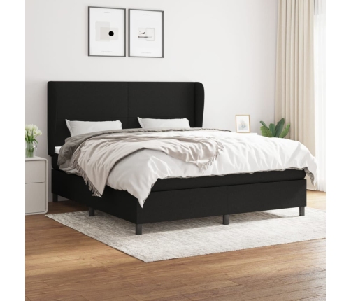 Cama box spring con colchón tela negro 160x200 cm