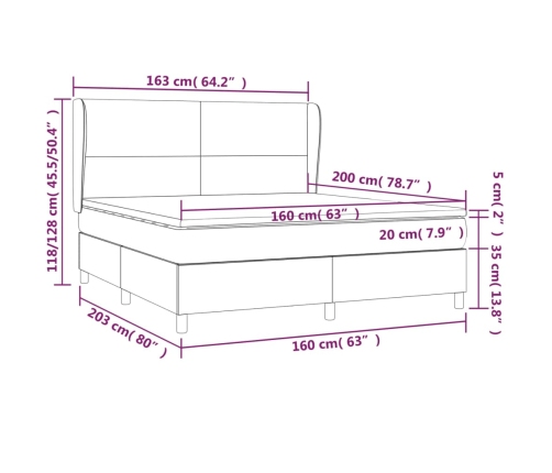 Cama box spring con colchón tela marrón oscuro 160x200 cm