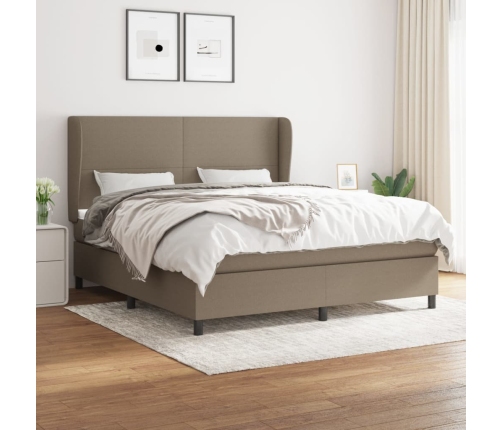 Cama box spring con colchón tela gris taupe 160x200 cm