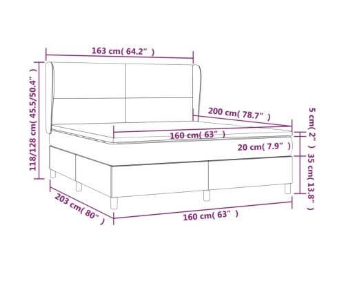 Cama box spring con colchón tela azul 160x200 cm