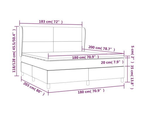 Cama box spring con colchón tela gris oscuro 180x200 cm