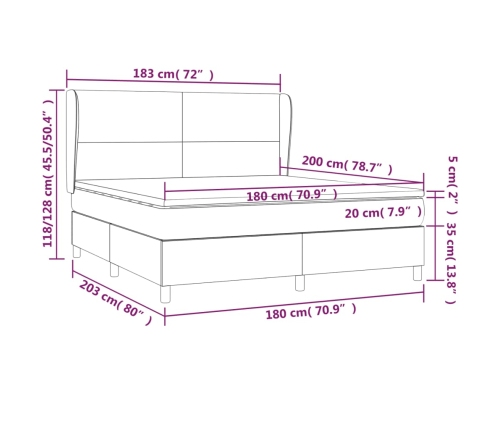 Cama box spring con colchón tela negro 180x200 cm