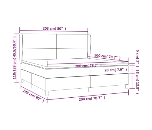 Cama box spring con colchón tela gris claro 200x200 cm