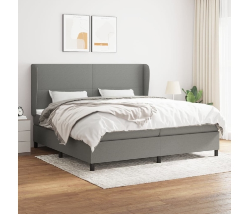 Cama box spring con colchón tela gris oscuro 200x200 cm