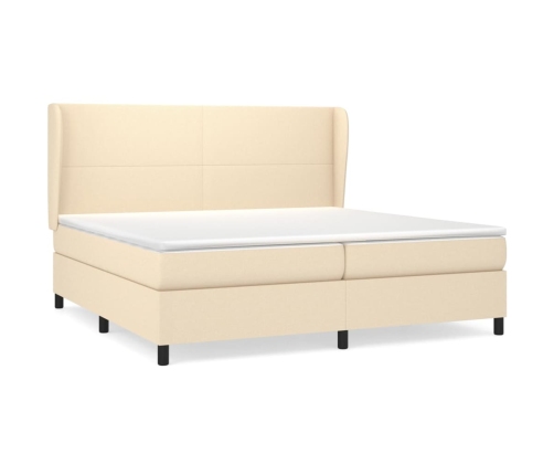 Cama box spring con colchón tela color crema 200x200 cm