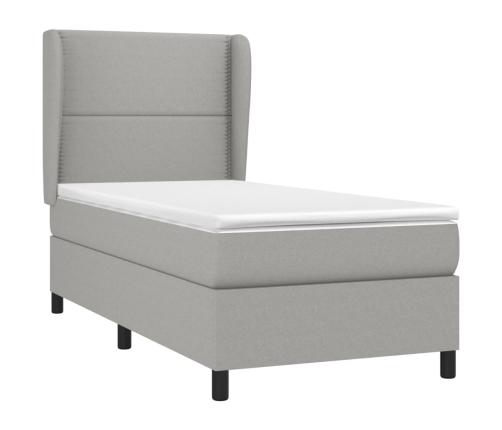 Cama box spring con colchón tela gris claro 80x200 cm