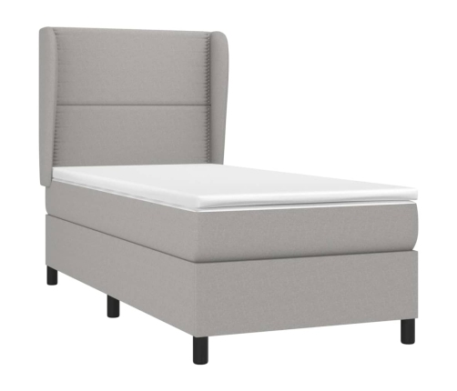 Cama box spring con colchón tela gris claro 90x190 cm