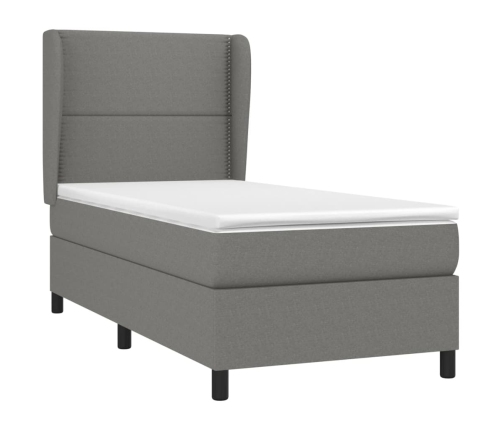 Cama box spring con colchón tela gris oscuro 90x190 cm