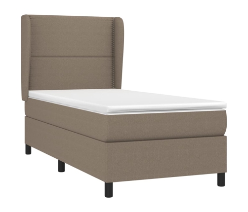 Cama box spring con colchón tela gris taupe 90x190 cm