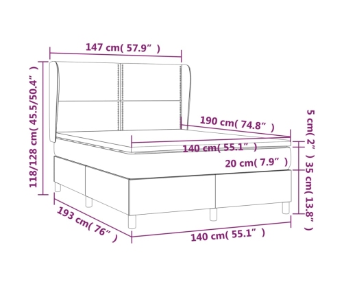 Cama box spring con colchón tela gris oscuro 140x190 cm