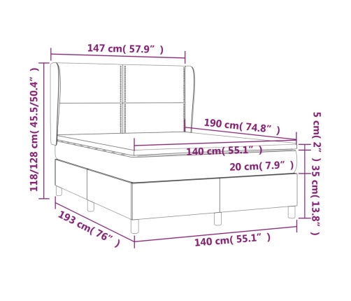 Cama box spring con colchón tela marrón oscuro 140x190 cm