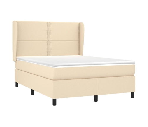 Cama box spring con colchón tela color crema 140x190 cm