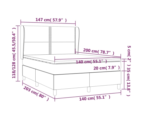 Cama box spring con colchón tela negro 140x200 cm