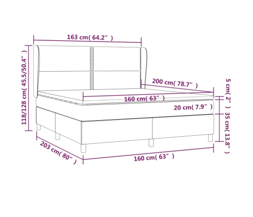 Cama box spring con colchón tela gris taupe 160x200 cm