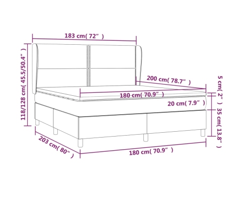 Cama box spring con colchón tela gris claro 180x200 cm