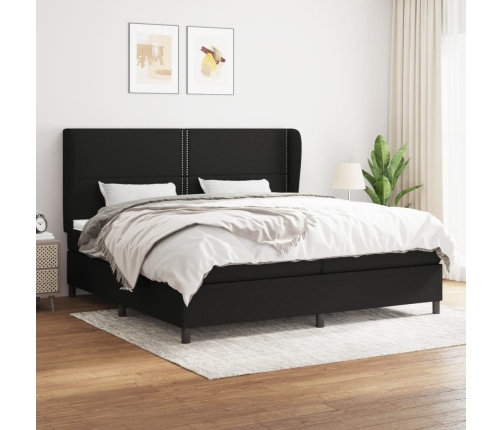 Cama box spring con colchón tela negro 200x200 cm