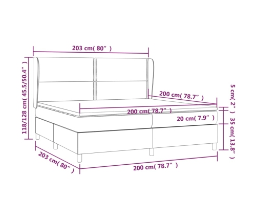 Cama box spring con colchón tela color crema 200x200 cm