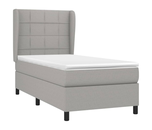 Cama box spring con colchón tela gris claro 80x200 cm