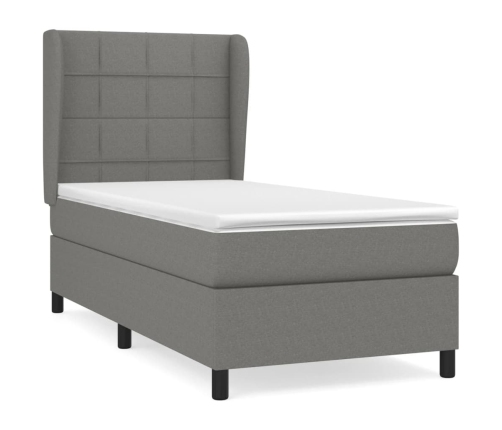 Cama box spring con colchón tela gris oscuro 80x200 cm