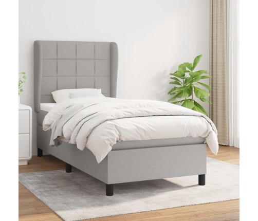 Cama box spring con colchón tela gris claro 90x190 cm