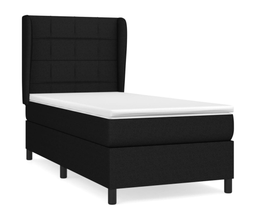 Cama box spring con colchón tela negro 90x190 cm