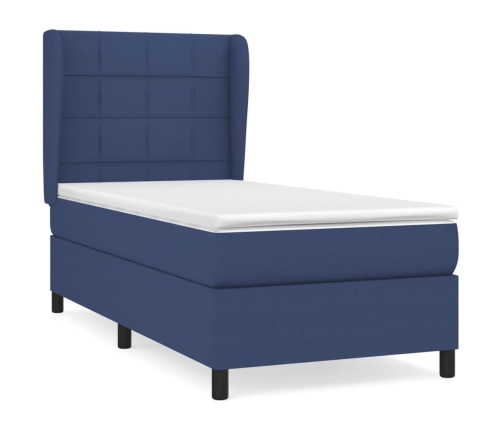 Cama box spring con colchón tela azul 90x190 cm