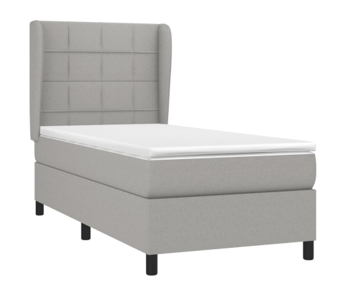 Cama box spring con colchón tela gris claro 90x200 cm