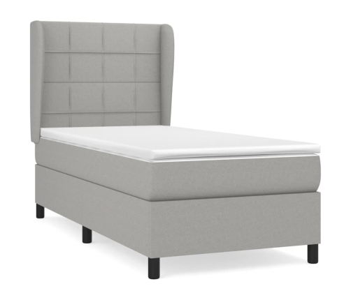 Cama box spring con colchón tela gris claro 100x200 cm