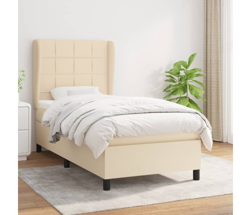 Cama box spring con colchón tela color crema 100x200 cm