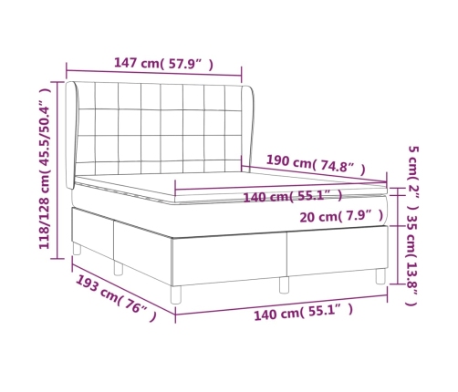 Cama box spring con colchón tela gris oscuro 140x190 cm