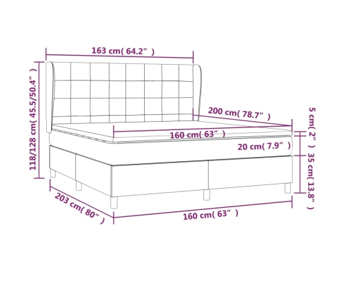 Cama box spring con colchón tela gris claro 160x200 cm