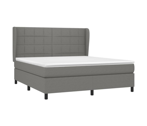 Cama box spring con colchón tela gris oscuro 160x200 cm